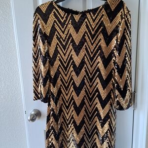 Gold and Black Chevron Sequin Dress